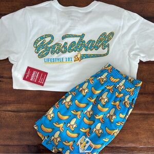 Baseball Lifestyle 101 White T-Shirt and Blue Banana Shorts Set